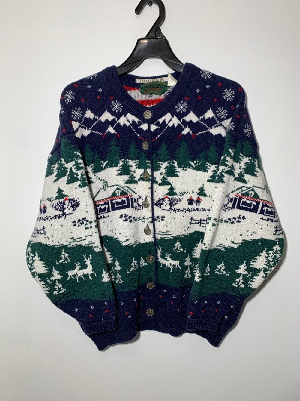 Vintage Northern Reflections Parkhurst Winter Cabin Moose Cardigan Sweater Mens